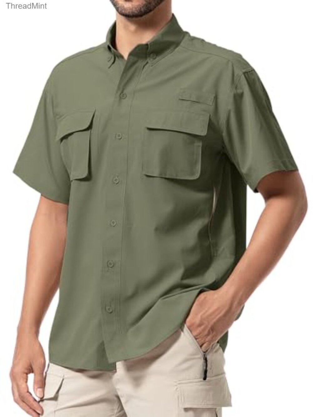 Mens UPF 50+ Quick Dry Fishing Shirt Short Sleeve Button Down Hiking